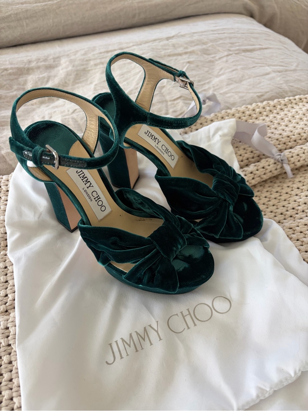 Jimmy Choo Heloise Platforms, Dark Green Velvet